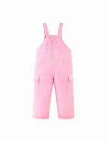 mini bala 女童柔软牛仔背带裤2025春季甜美休闲裤 - 粉紅色調 - 查看 5