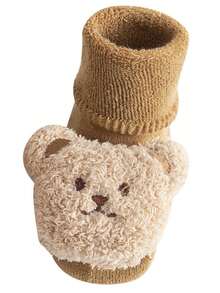 1 Pair Cute Cartoon Bear Baby Socks For 0-3 Years Old, Soft, Warm And Comfortable, Non-Slip Printed Sole, Casual Toddler Socks, Suitable For Beginners