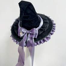 1pc Retro Witch Hat Costume Accessory, Polyester Fiber Witch Hat For Party Role Play, Mask Hat Holiday Decoration, Elegant Headwear Halloween