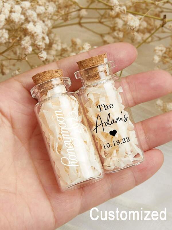 Custom Mini Glass Jars, Honeymoon Sand Keepsake Jar Glass Bottle, Custome With Name&Text, Cylinder Honeymoon Glass Jar, With Wood Cork Small Glass Bottles Personalised Honeymoon Sand Bottle Custom Sand Keepsake Jar Glass Vials With Corks For Wedding Party Favors, Diy Crafts, Travel, Bride Or Newlywed Couple, Bride Gift Couple Gift Vacation Sand Jar Beach Honeymoon Memory, Wedding Engagement