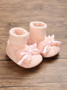 Spring Infant 0-1 Year Old Infant Girls Soft Bottom Anti-Slip Princess Footwear Sock With Bow Decor - Pink - View 1
