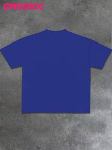 Y2K, Faith & Healing, Hope,....Fashionable Cotton Men's T-Shirt, Multi-Color Optional, Surprise Gift For Friends And Family, Christmas Drop Shoulder Sleeves Round Neck - 藍色 - 查看 2