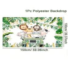 One, Wild Animal Themed Party Background, Happy Birthday Polyester Background, Birthday Party Decoration, Green Forest, Wild One-Year Birthday Supplies