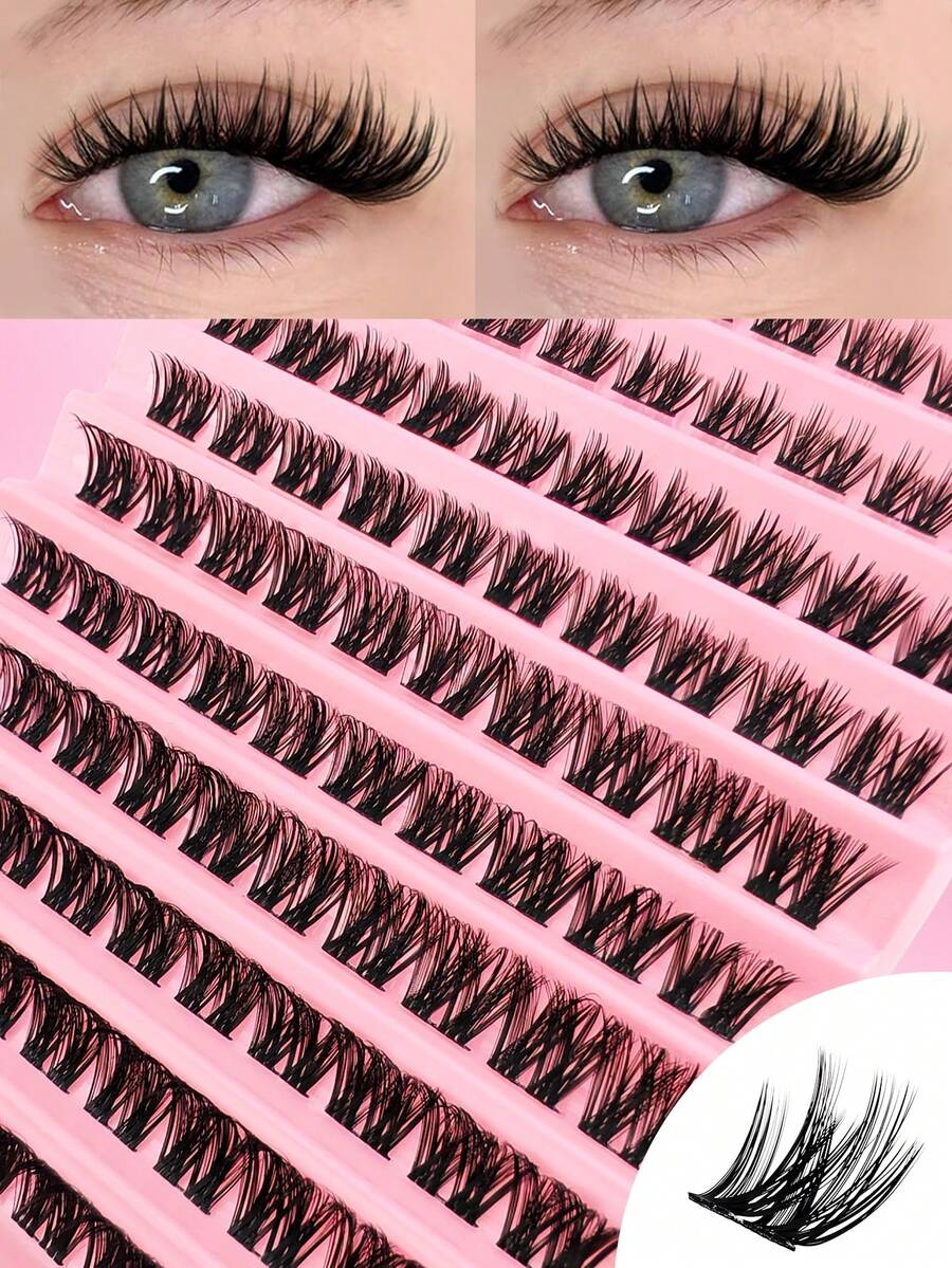 100 piezas Pestañas individuales en racimos con rizo C, pestañas postizas individuales segmentadas, extensiones de pestañas individuales en espiga, racimos de pestañas, pestañas individuales, pestañas, pestañas postizas - Negro - Ver 1
