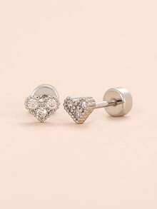 2 件/6 件心形耳钉，5A 金色锆石花朵耳钉，螺丝后鼻骨耳钉，精致珠宝礼物，适合女性 - 心形1# - 查看 8