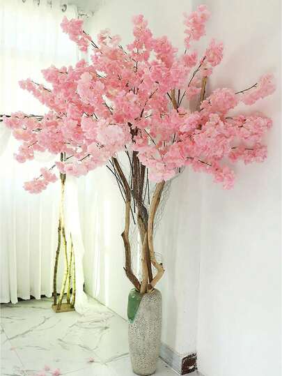 100cm Ramas de flor de cerezo artificial a prueba de fuego, flores de seda Sakura para decoración de fondo de boda, fiesta, pared del hogar y matrimonio