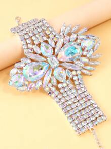 1 pieza Brazalete grande de plata con cristales AB, joyería de cóctel versátil de moda como regalo para mujeres
