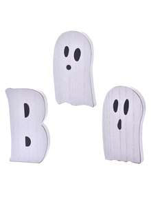 3pcs BOO Halloween Wooden Decorative Ghost Figurine, Cute Ghost Pumpkin Figurine, Available In Large, Medium And Small Sizes. Suitable For Halloween, Table Decor, Tray Decor, Room And Bedroom Decor, Festival Gifts, And Party Gifts