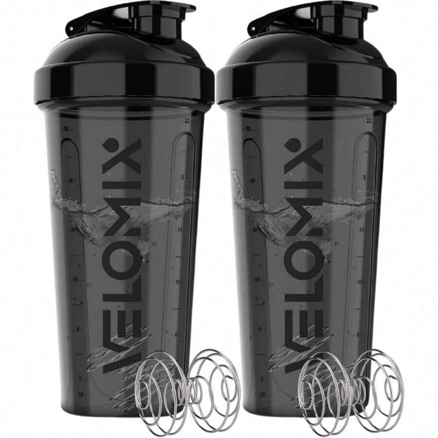 2-Pack 28oz/830ml Premium Shaker Bottles With 4 Stainless Steel Balls - Leakproof Mixer Cups For Protein, Smoothies & Meal Replacement - Gym, Office, Travel & Home Use - Blue & Clear Combo With Measurement Marks - 9) Black Set - 查看 1
