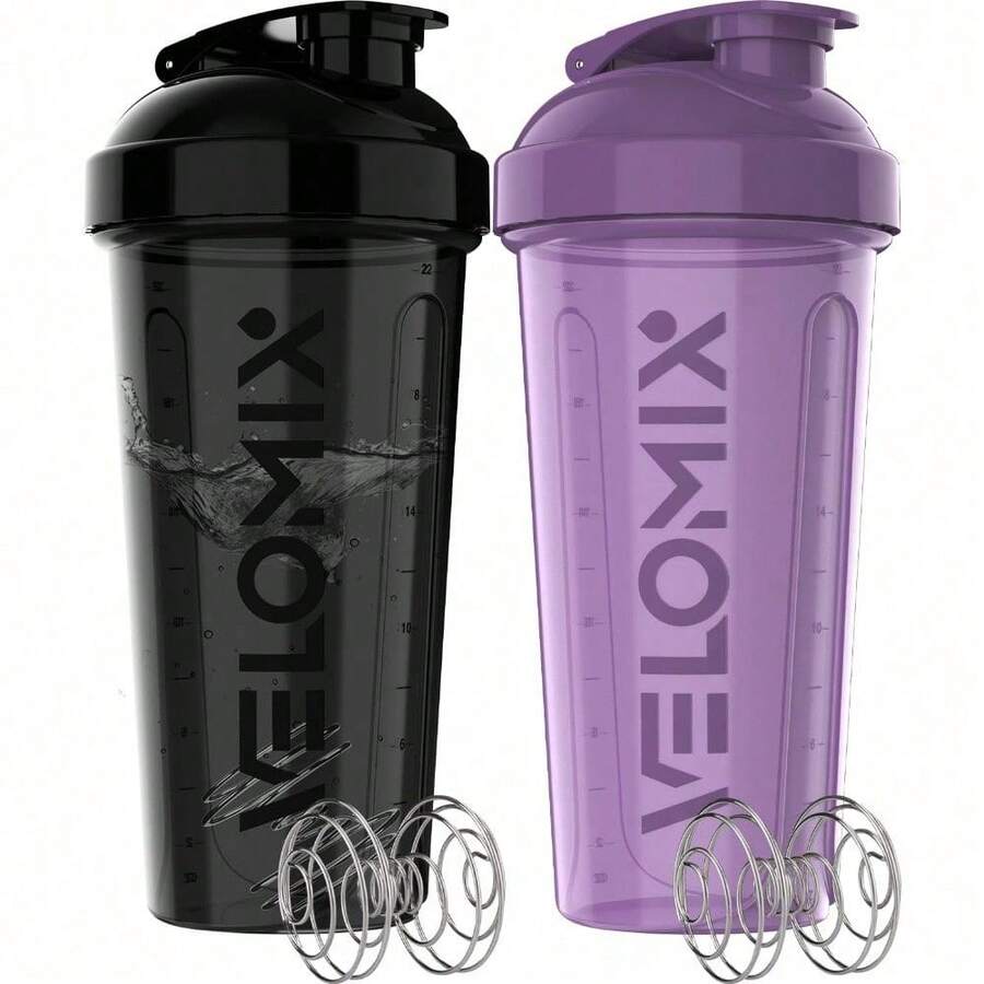 2-Pack 28oz/830ml Premium Shaker Bottles With 4 Stainless Steel Balls - Leakproof Mixer Cups For Protein, Smoothies & Meal Replacement - Gym, Office, Travel & Home Use - Blue & Clear Combo With Measurement Marks - 93) 紫色/黑色 - 查看 1