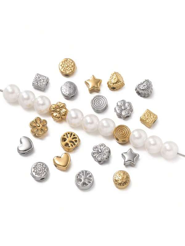 10Pcs/Pack Stainless Steel Various Shape Gold Steel Color Texture Spacer Beads For DIY Bracelet Jewelry Making Accessories