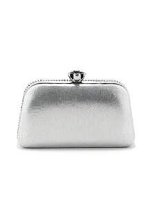 Women's Evening Clutch Bag With Crystal Stones, Suitable For Weddings, Parties, Galas, Birthday Gifts, Fits Smartphone And Cosmetics, Large Capacity - Silver - View 4