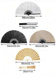 Shiny Hand Fans For Women, Large Party Style Folding Fans, Birthday Theme Performance & Festival Dance Party Gifts, Assorted - Multicolor - View 9