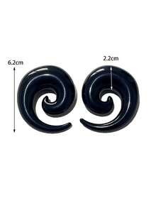 2个黑色亚克力螺旋耳扩，耳塞耳环，耳洞扩张器，尺寸1.6mm-24mm，男女通用波西米亚风格 - 一對龐克個性耳擴 - 查看 13