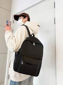 1 件纯色时尚背包，大容量男女通用休闲通勤书包