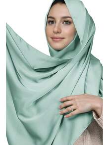 Luxury Satin Hijab Scarf Shawl Wrap Women Long - Sage Green - 查看 3