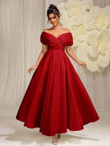 EVERLYL Everly L Elegant Summer Pure White Off-Shoulder Swing Summer Wedding Dress, Suitable For Wedding, Prom, Birthday, Party - Red - View 4