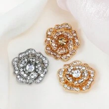 2 peças/Pacote Botões de Metal Rosas Retrô Oco Encrustados de Strass, Botões Decorativos para Casaco de Pele, Corta-Vento, Suéter, Cardigan, Vestuário Feminino de Alta Qualidade, Sapatos, Chapéus, Caixa de Presente, Bolsas, Acessórios de Costura DIY de Joalheria da Moda