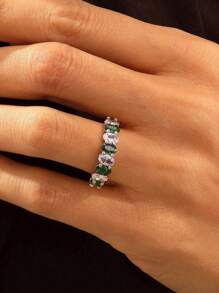 Stylever 1 pezzo Anello in argento sterling 925 semplice e geometrico con zirconi lucidi, gioielleria basic da donna, anello singolo, regalo di compleanno, per feste e ricevimenti per ragazze