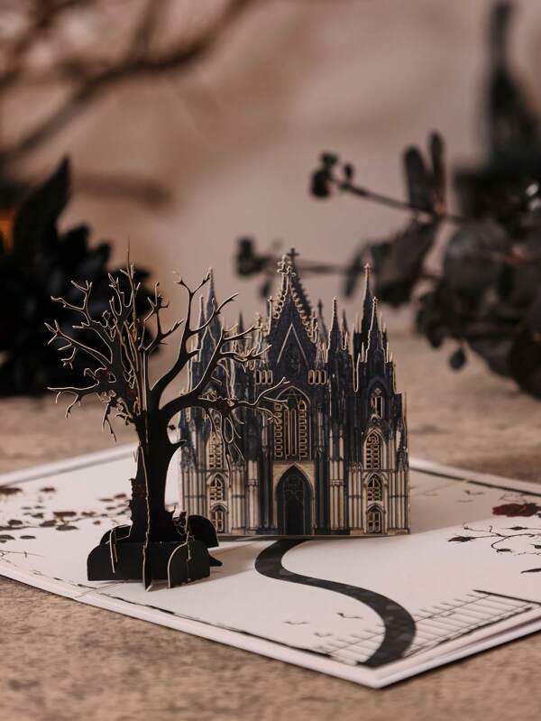 1pc Gothic Halloween Greeting Card, 3D Greeting Card, Suitable For Halloween, Surprise Gift For Family And Friends