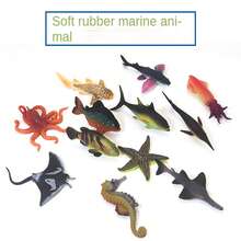 Juguetes realistas de criaturas marinas de silicona suave, modelo de juego de simulación, regalos para niños, decoración y aprendizaje, incluye medusa, caballito de mar, piraña, pulpo, pez volador, estrella de mar, calamar, atún, pez sierra, mero, tiburón cebra, compañero para el crecimiento del niño