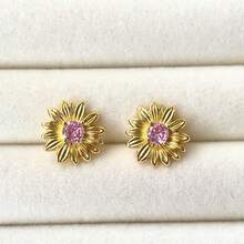 1 对镀金仿钻雏菊耳钉，适合女性日常佩戴，简约设计 - 小雛菊耳釘 - 查看 5