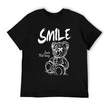 1PCS Smile Teddy Bear Pattern Short Sleeve,Casual Daily Wear, Street Fashion TShirt, Perfect Thanksgiving Gift,Christmas Gift, Ideal Birthday Choice, Hot Trending Now 147 - Black - View 4