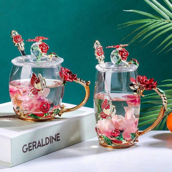 Taza de cristal tallada de metal/Taza de té/Taza de café/Taza de jugo/Taza de leche para el desayuno. Decoración del hogar y entretenimiento, hospitalidad empresarial, reuniones y fiestas, tazas de servicio de alta gama, regalos navideños. talla grande lujoso cuando se compra como un conjunto