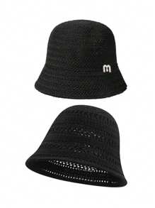 1pc Women Solid Color Knitted Hollow Out Bucket Hat, Simple Fashion Versatile Summer Breathable Sun-Shading Cap, Face Slimming Bucket Hat