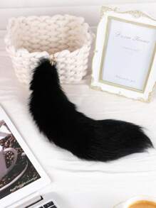 1pc Oversized Fox Tail Keychain Oversized Tail Keychain Key Chain Women's Handbag Pendant Pom Poms Purse And Car Key Accessories Women Girls Gift Keychain For Bag Winter - Black - View 3