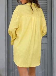 DEEKA Chemise longue ample à simple boutonnage rayée à manches longues pour femmes, printemps/été