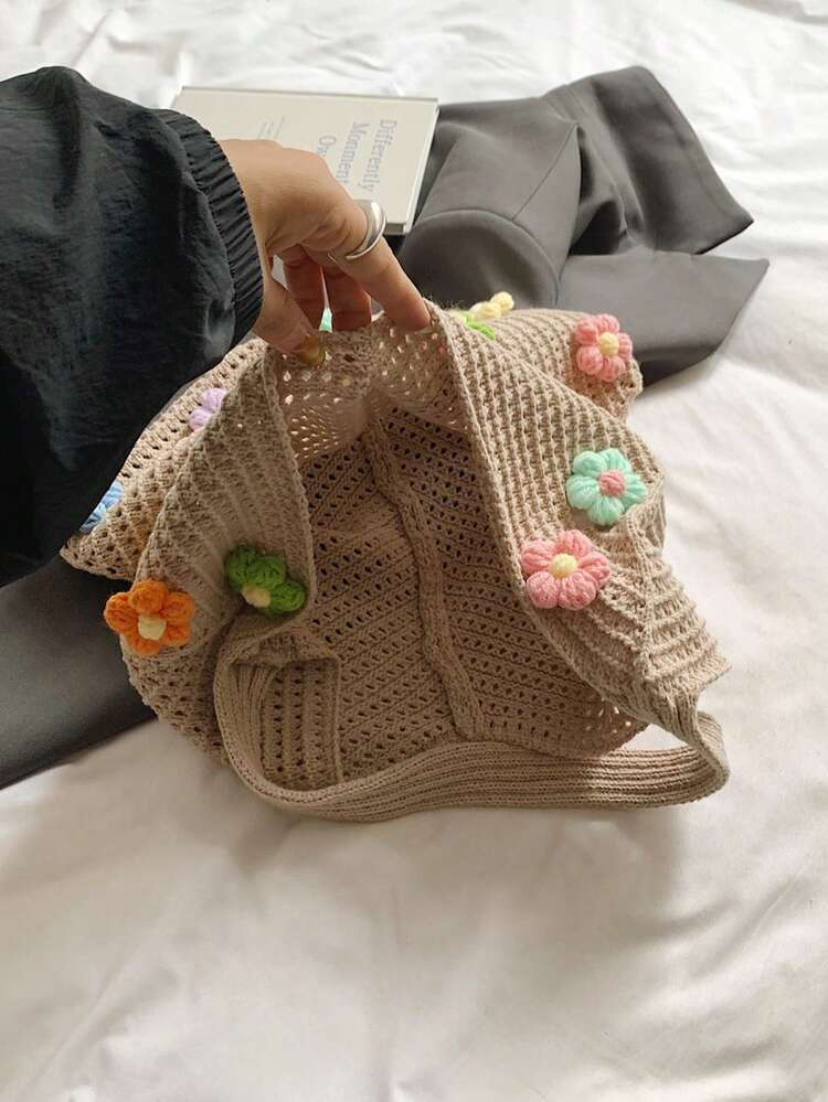 夏季新款休闲草编手提包，女士大容量单肩购物手提包 - 卡其色 - 查看 10