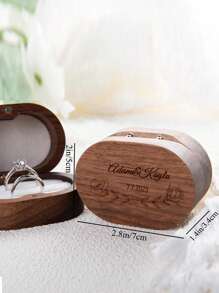 1PC Personalized Walnut Double Ring Box – Custom Engraved Oval Or Square Wooden Ring Holder For Engagement, Wedding Proposal, Anniversary, Or Valentine's Day Gift