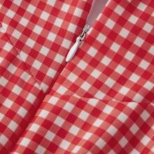 Women Halloween Miss Red Costumes Fairytale Short Puff Sleeve Plaid Print Short Mini Corset Dress With Hooded Cape 2pcs Cosplay Clothes For Adult - 紅色 - 查看 8