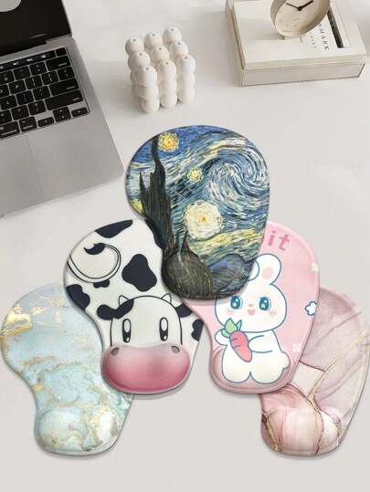 可爱卡通太空星系图案 3D 硅胶柔软耐用防滑鼠标垫带腕托适用于笔记本电脑、办公桌、男女