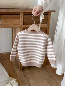 1pc Boys/Toddlers/Kids Casual Striped Knit Sweater, Comfortable Long Sleeve, Suitable For Autumn/Winter