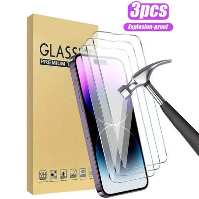 3pcs Tempered Glass Screen Protector Compatible With IPhone 17/16/16 Plus/16 Pro/16 Pro Max/15/14/13/12/11 Pro Max/X/XS/XR/Mini/7/8/14 Plus, Also Fits 14/15 Pro Max, Ideal Gift For Birthday, Family, Friends, Essential For Phone Screen Protection And Accessories