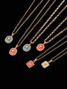 1 buc/set colier elegant vintage la modă, cu flori de trandafir și fluture, colorat, emailat, din oțel inoxidabil placat cu aur de 18K, cadou unic, excelent pentru el/ea