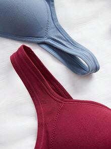 3件套女士纯色无缝优雅无钢圈文胸套装，包含文胸、运动文胸和内裤，适合圣诞节穿着 - 彩色 - 查看 6