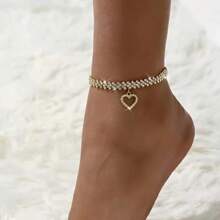 1pc Silver Rhombus Chain & Heart Pendant Anklet