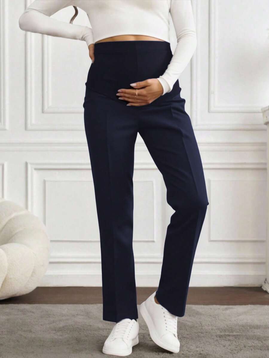 Pantalón maternidad, pantalón vestir premamá, ropa embarazada elegante, pretina elástica, soporte vientre, pantalón formal embarazo, moda gestante, comfort premamá, pantalón trabajo maternidad, prendas maternidad. - Azul Marino - Ver 1