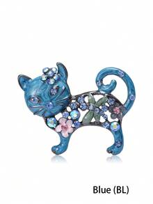 复古花卉猫咪胸针，镶嵌闪亮水钻 - 奇思妙想的猫咪别针，可用于外套/包包装饰和爱猫人士的礼物 - 貓(0462) - 查看 9