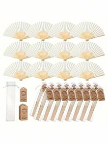 3/15/30 件套优雅白色折扇，含感谢卡和礼品袋，新娘竹制手持扇，适合作为伴娘礼物和婚礼装饰，是派对、活动、夏季配饰、假日、旅行、节日、露营的完美之选。 - 彩色 - 查看 12