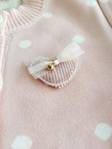 enmi bear 青少年女孩波尔卡圆点开衫毛衣,保暖内衬休闲长袖针织外套,秋冬 - 粉色 - 查看 9