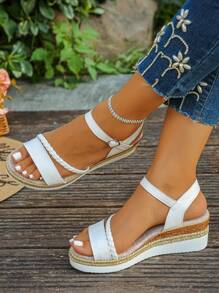 1 Pair Thick Sole Woven Strap Sandals For Teenagers, Summer