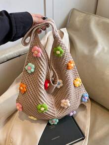 Túi tote bằng rơm kiểu dáng thường ngày mùa hè, túi xách đeo vai cỡ lớn dành cho nữ, túi mua sắm. - Màu Khaki - Xem 7