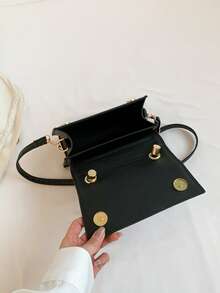 1 buc. Geantă pătrată mică, de înaltă calitate, din PU, cu design francez de nișă, pentru navetiști, culoare solidă, 2025, geantă crossbody versatilă nouă, - Negru - Vizualizare 5