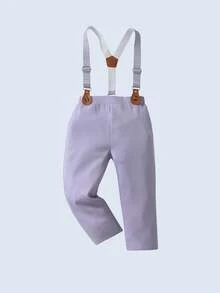 BOARNSEORL 男婴两件套绅士套装 - 白色长袖衬衫配蝴蝶结和卡其色背带裤，时尚休闲套装，适合生日派对、婚礼、周年纪念庆典等场合。 - 紫色 - 查看 5