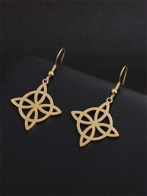 1 Pair Stainless Steel Celtic Knot Witch Hollow Square Charm Irish Witchcraft Amulet Jewelry Gift For Women