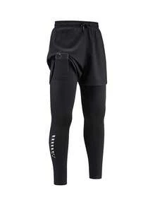 2 Pieces Set Outdoor Sports Running Pants With Side Pockets, Composed Of Shorts And Long Pants Black Spring - Black - View 2